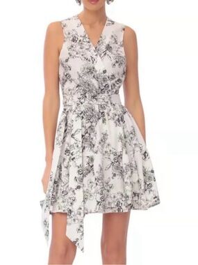 Avec Les Filles Black & White Floral Wrap-Style Mini Dress